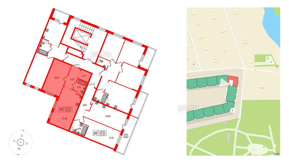 Квартира в ЖК Невский Берег, 1 комнатная, 50.3 м², 5 этаж