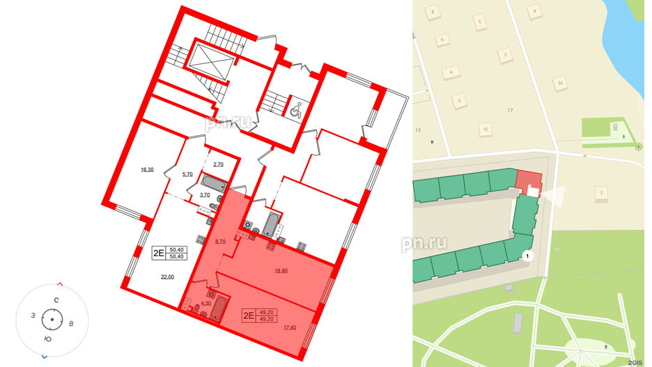 Квартира в ЖК Невский Берег, 1 комнатная, 49.2 м², 1 этаж