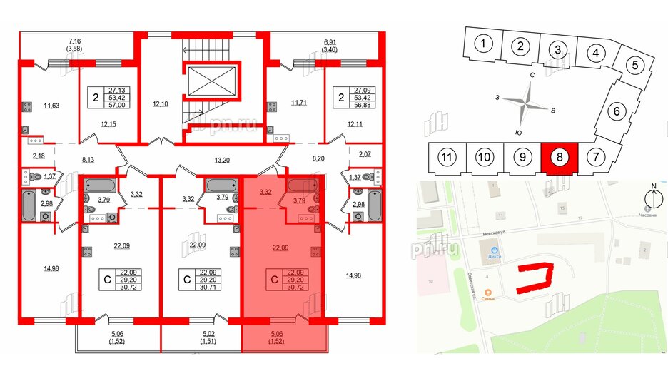 Квартира в ЖК Невский Берег, студия, 30.72 м², 2 этаж