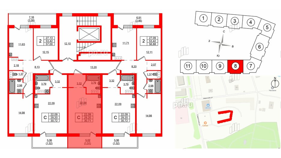 Квартира в ЖК Невский Берег, студия, 30.71 м², 2 этаж