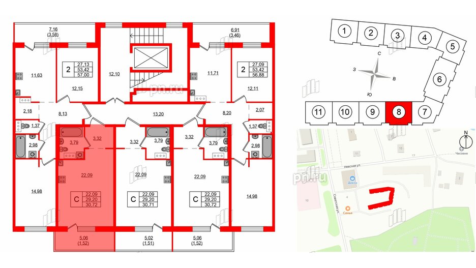 Квартира в ЖК Невский Берег, студия, 30.72 м², 3 этаж