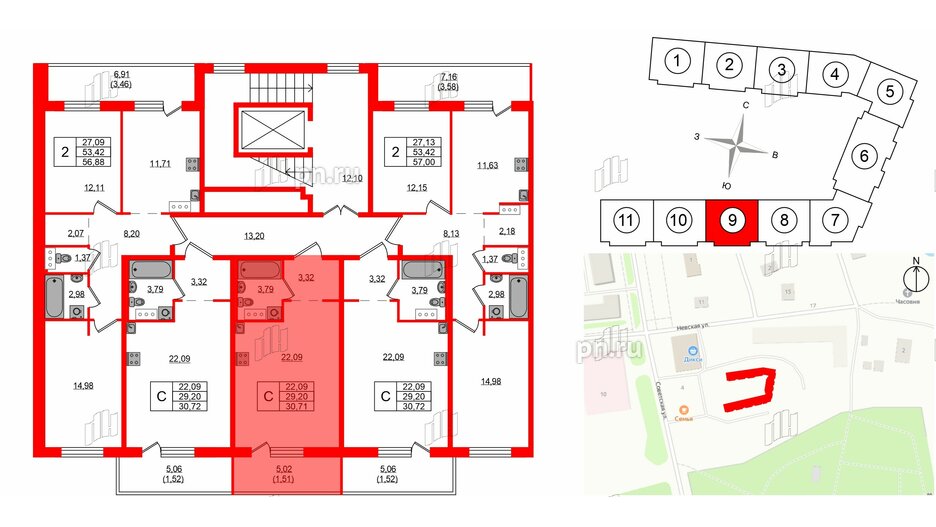 Квартира в ЖК Невский Берег, студия, 30.71 м², 2 этаж