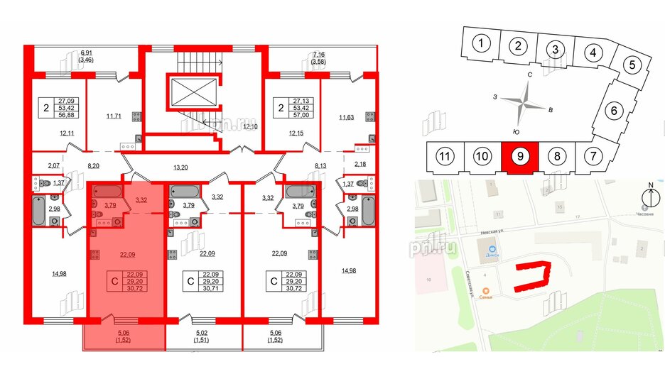 Квартира в ЖК Невский Берег, студия, 30.72 м², 2 этаж