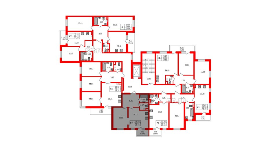 Квартира в ЖК Новая история, 2 комнатная, 68.56 м², 3 этаж