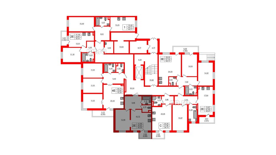 Квартира в ЖК Новая история, 1 комнатная, 45.53 м², 1 этаж