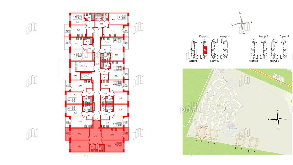 Квартира в ЖК Новая история, 3 комнатная, 85.44 м², 2 этаж