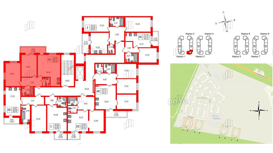 Квартира в ЖК Новая история, 2 комнатная, 68.56 м², 3 этаж