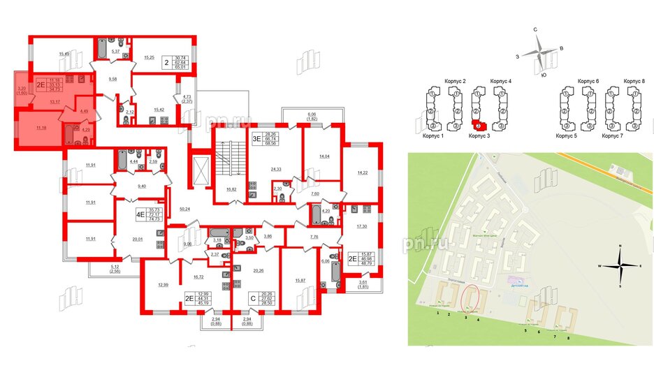 Квартира в ЖК Новая история, 1 комнатная, 34.73 м², 2 этаж