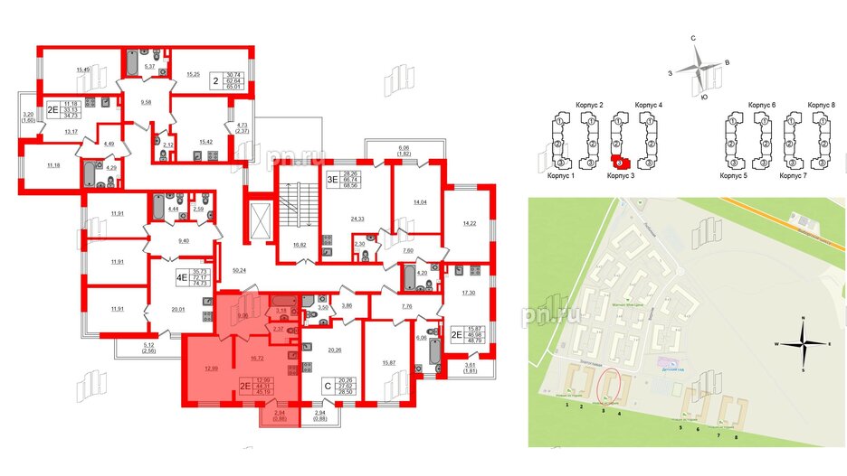 Квартира в ЖК Новая история, 1 комнатная, 45.19 м², 2 этаж