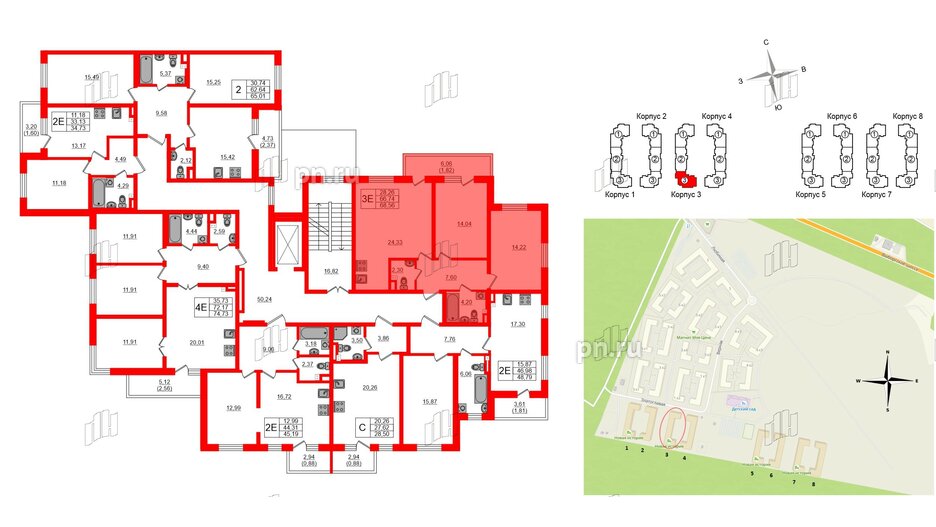 Квартира в ЖК Новая история, 2 комнатная, 68.56 м², 2 этаж