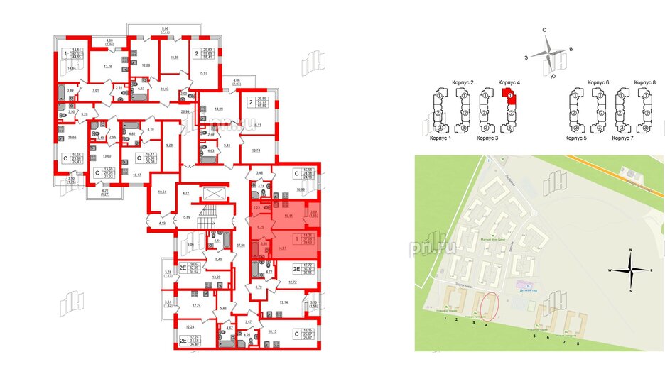 Квартира в ЖК Новая история, 1 комнатная, 38.63 м², 1 этаж