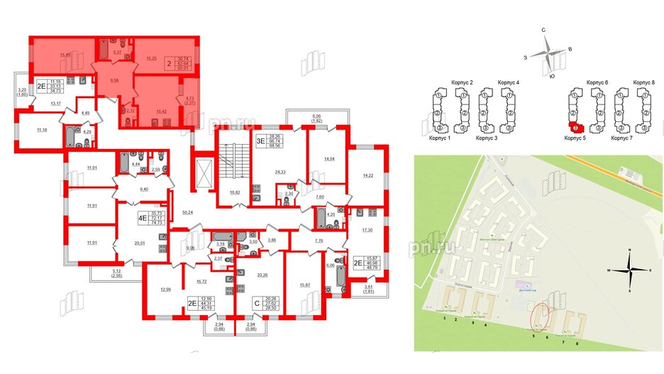 Квартира в ЖК «Новая история», 2 комнатная, 65.01 м², 3 этаж