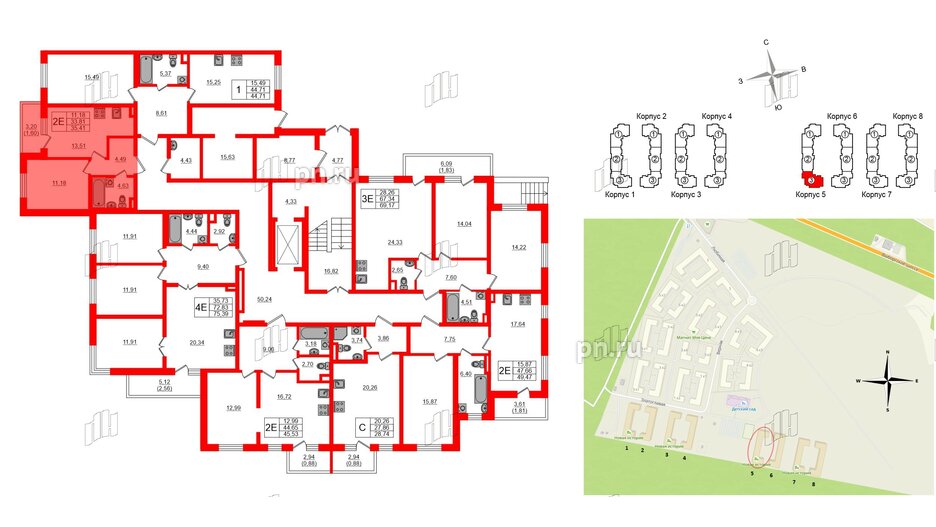 Квартира в ЖК Новая история, 1 комнатная, 35.41 м², 1 этаж