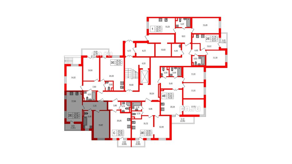 Квартира в ЖК Новая история, 1 комнатная, 49.47 м², 1 этаж