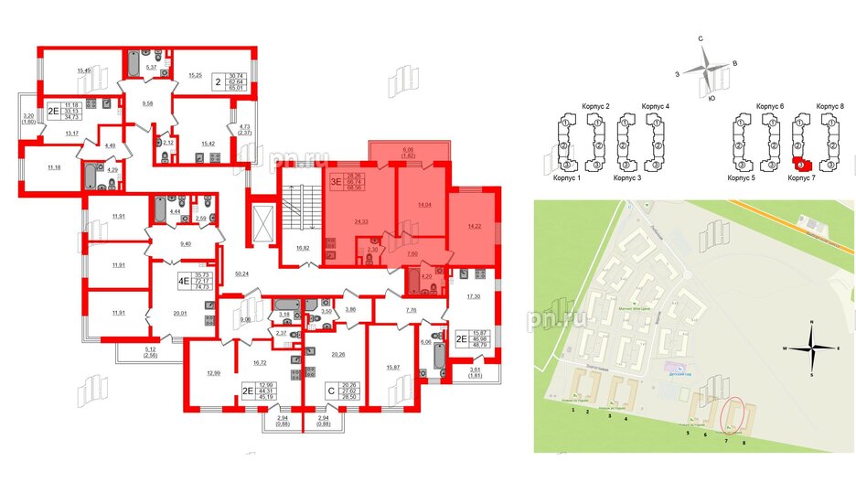 Квартира в ЖК Новая история, 2 комнатная, 68.56 м², 3 этаж