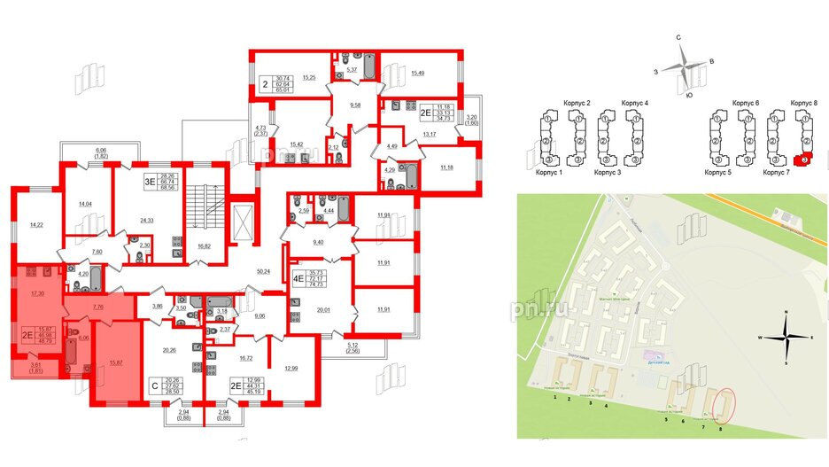 Квартира в ЖК Новая история, 1 комнатная, 48.79 м², 2 этаж