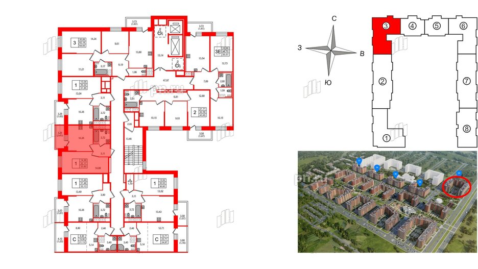 Квартира в ЖК Новое Колпино, 1 комнатная, 33.8 м², 3 этаж