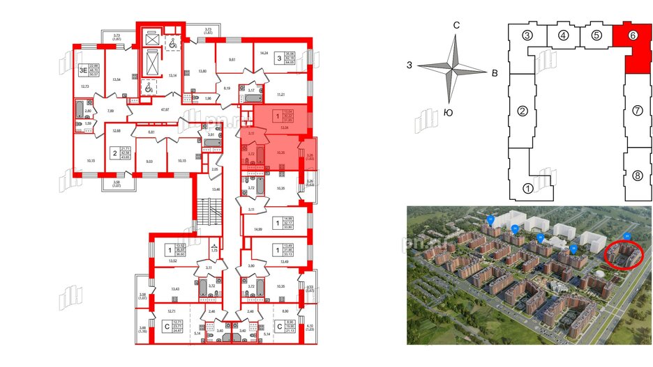 Квартира в ЖК Новое Колпино, 1 комнатная, 31.85 м², 3 этаж