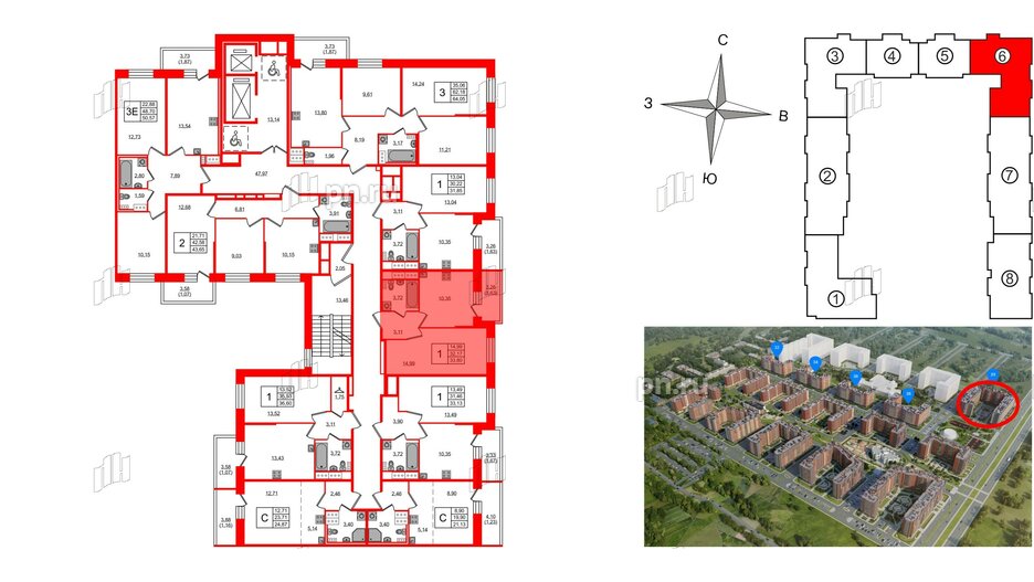 Квартира в ЖК Новое Колпино, 1 комнатная, 33.8 м², 7 этаж