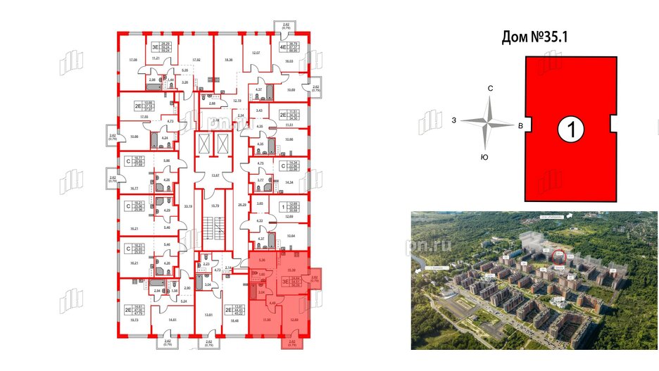 Квартира в ЖК Новое Колпино, 2 комнатная, 56.09 м², 4 этаж