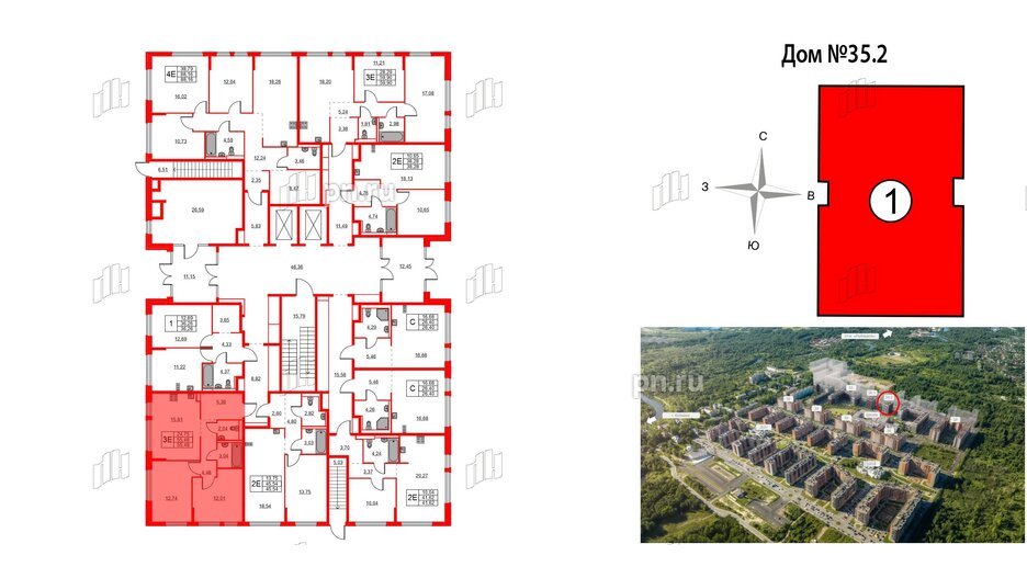 Квартира в ЖК Новое Колпино, 2 комнатная, 55.48 м², 1 этаж