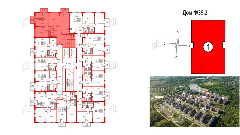Квартира в ЖК Новое Колпино, 3 комнатная, 89.73 м², 8 этаж