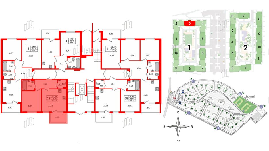 Квартира в ЖК «Новое Сертолово», 1 комнатная, 38.01 м², 1 этаж