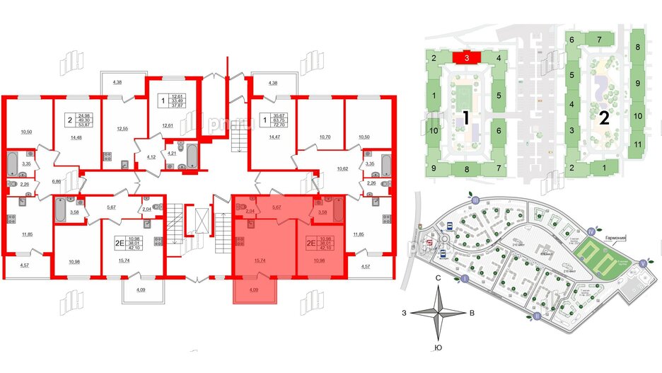 Квартира в ЖК «Новое Сертолово», 1 комнатная, 38.01 м², 1 этаж