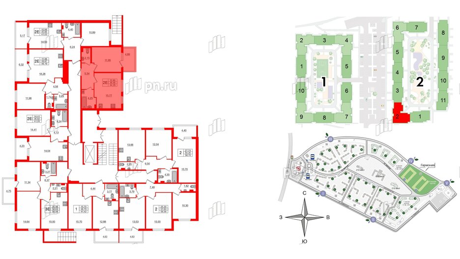 Квартира в ЖК «Новое Сертолово», 1 комнатная, 39.46 м², 1 этаж