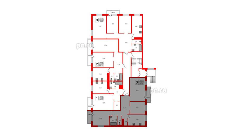 Квартира в ЖК Новокасимово, 3 комнатная, 78.8 м², 1 этаж