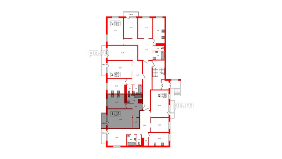 Квартира в ЖК Новокасимово, 1 комнатная, 45.5 м², 1 этаж