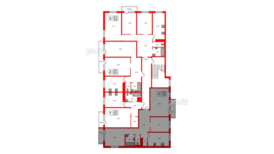 Квартира в ЖК Новокасимово, 3 комнатная, 78.5 м², 2 этаж