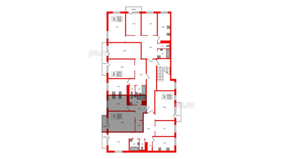 Квартира в ЖК Новокасимово, 1 комнатная, 45.5 м², 2 этаж