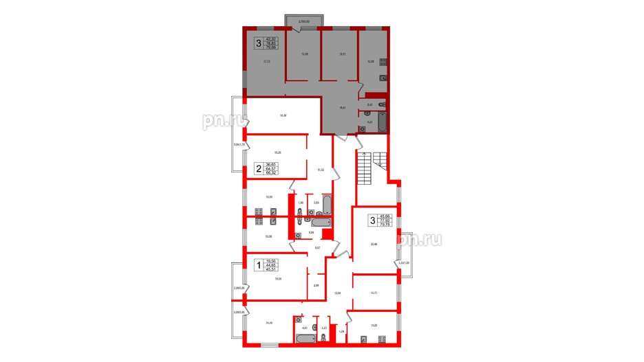 Квартира в ЖК Новокасимово, 3 комнатная, 79.7 м², 2 этаж