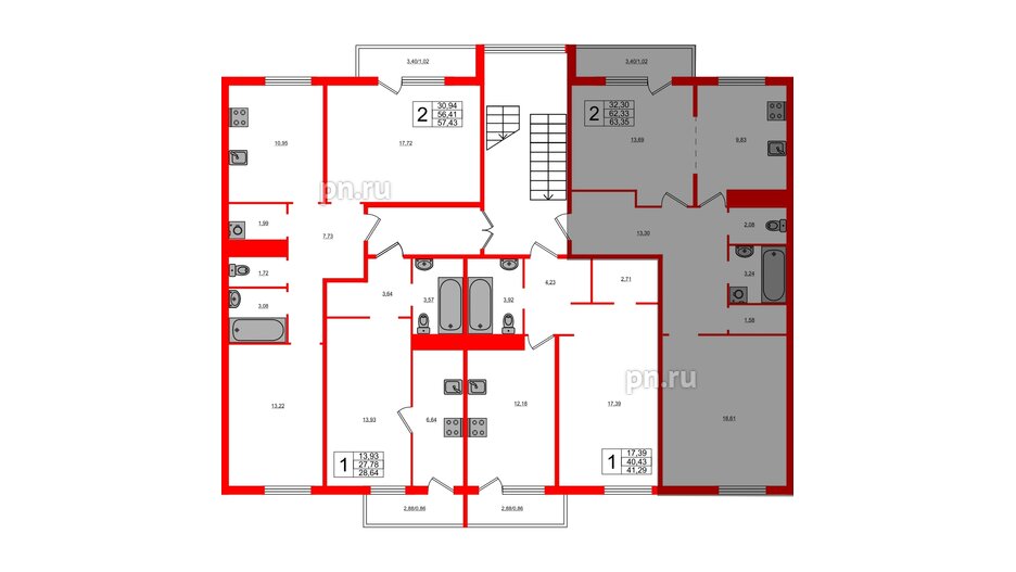 Квартира в ЖК Новокасимово, 2 комнатная, 63.4 м², 2 этаж