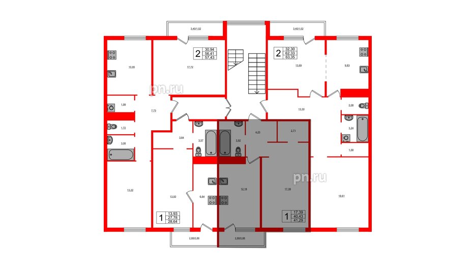 Квартира в ЖК Новокасимово, 1 комнатная, 40.8 м², 2 этаж