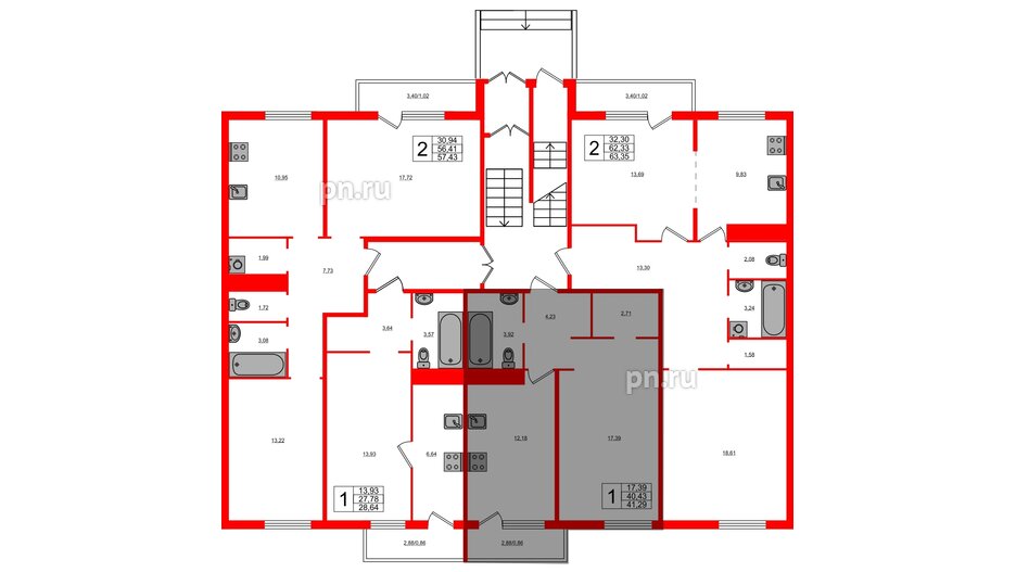 Квартира в ЖК Новокасимово, 1 комнатная, 41.1 м², 1 этаж