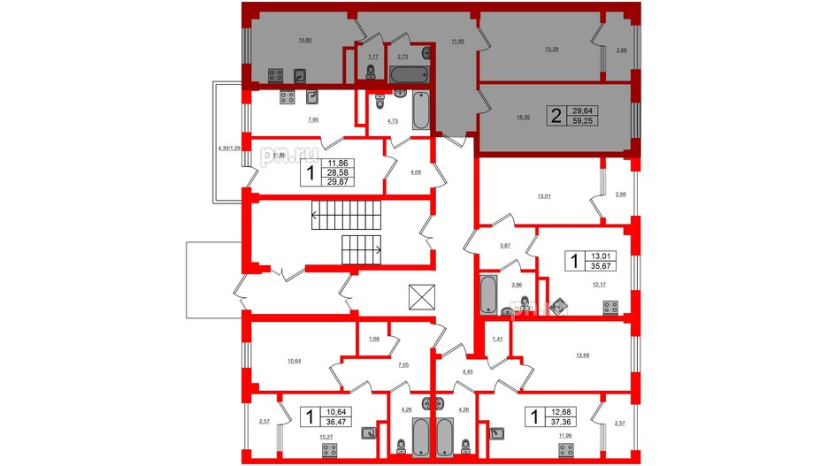 Квартира в ЖК Новокасимово, 2 комнатная, 59.25 м², 1 этаж