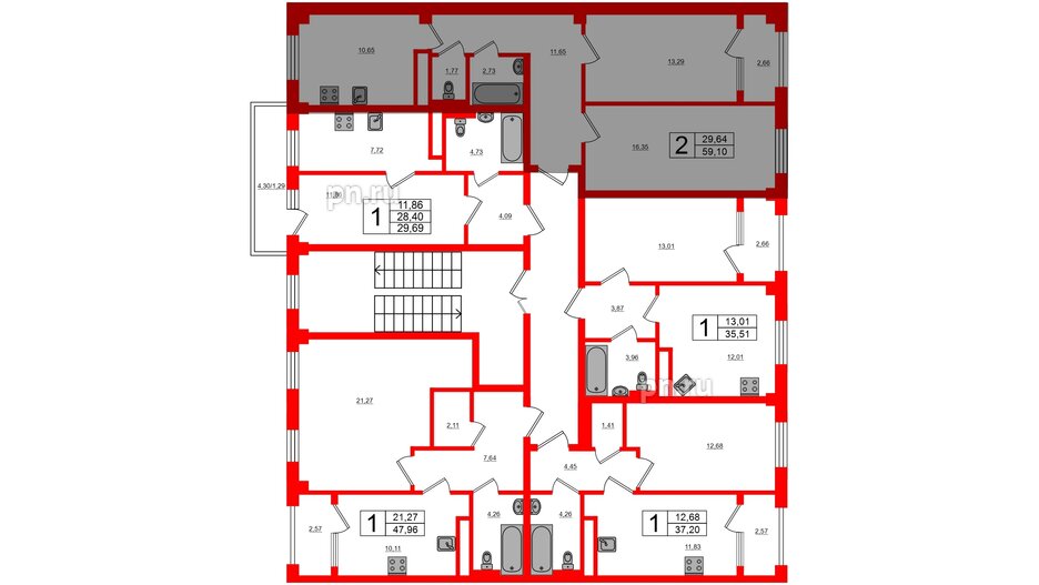 Квартира в ЖК Новокасимово, 2 комнатная, 59.1 м², 2 этаж