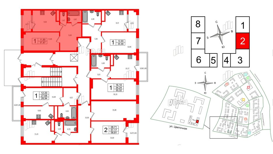 Квартира в ЖК Новокасимово, 1 комнатная, 37.87 м², 1 этаж