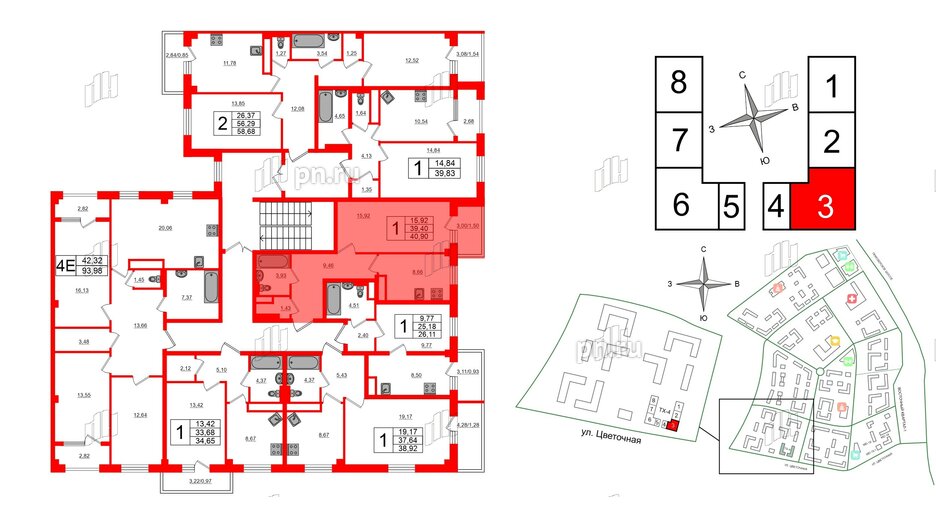 Квартира в ЖК Новокасимово, 1 комнатная, 40.9 м², 3 этаж