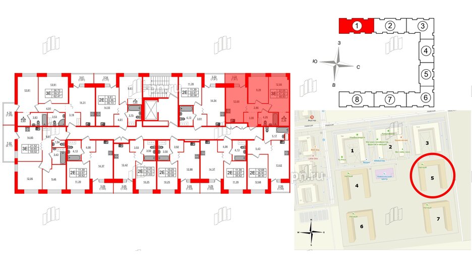 Квартира в ЖК Квартал Уютный, 2 комнатная, 48.93 м², 6 этаж