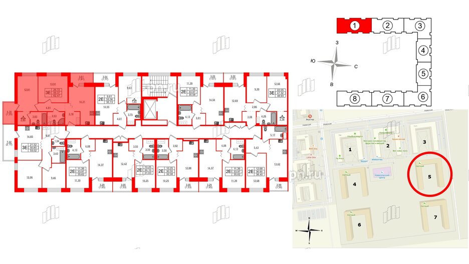 Квартира в ЖК Квартал Уютный, 2 комнатная, 62.47 м², 6 этаж