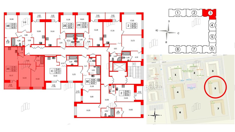 Квартира в ЖК Квартал Уютный, 2 комнатная, 55.98 м², 5 этаж