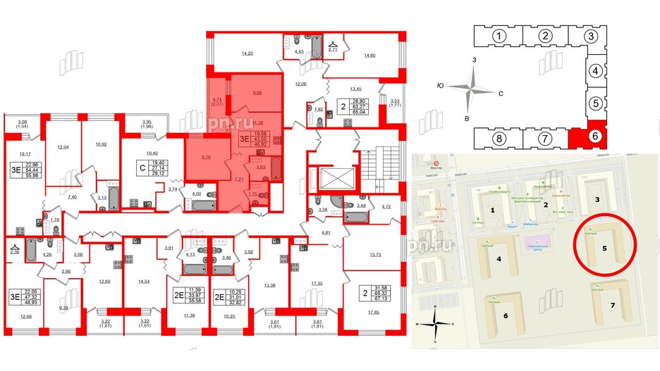 Квартира в ЖК Квартал Уютный, 2 комнатная, 45.92 м², 5 этаж