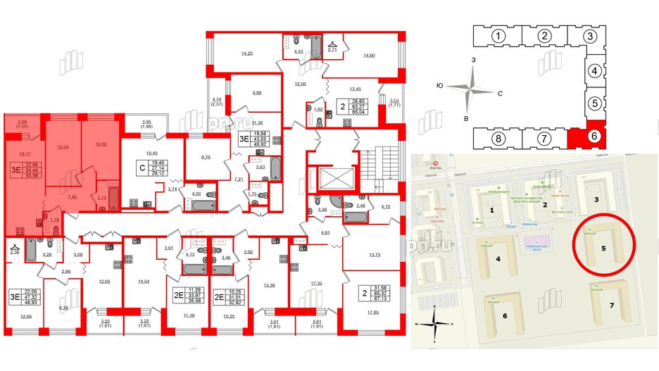 Квартира в ЖК Квартал Уютный, 2 комнатная, 55.98 м², 6 этаж