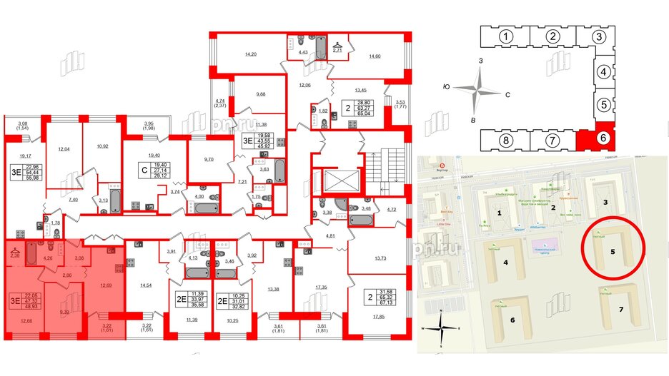 Квартира в ЖК Квартал Уютный, 2 комнатная, 48.93 м², 8 этаж