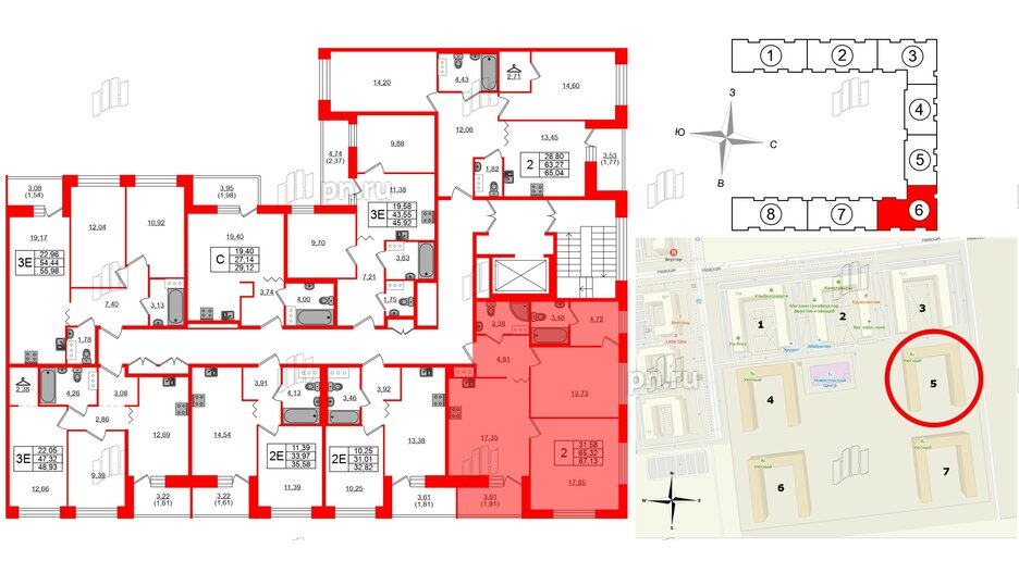 Квартира в ЖК Квартал Уютный, 2 комнатная, 67.13 м², 6 этаж