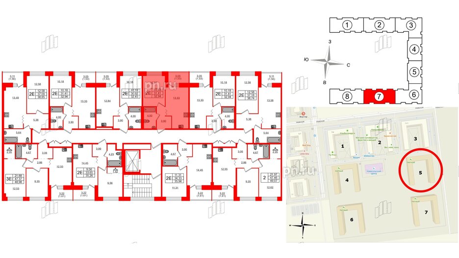 Квартира в ЖК Квартал Уютный, 1 комнатная, 32.94 м², 2 этаж