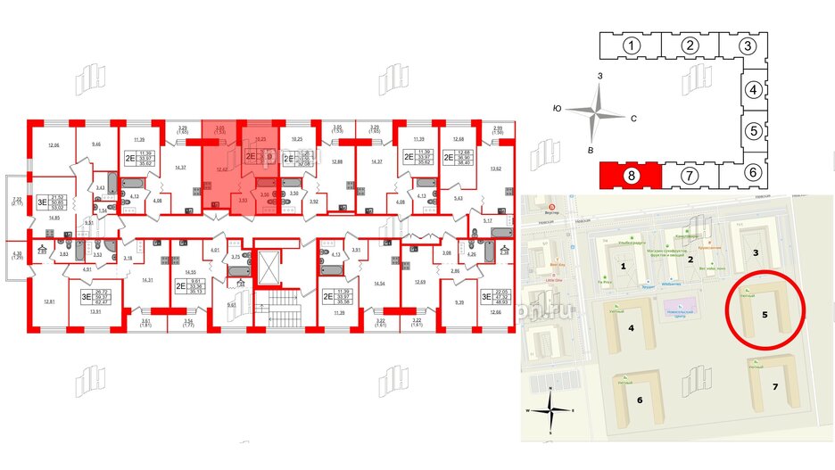 Квартира в ЖК Квартал Уютный, 1 комнатная, 31.63 м², 3 этаж